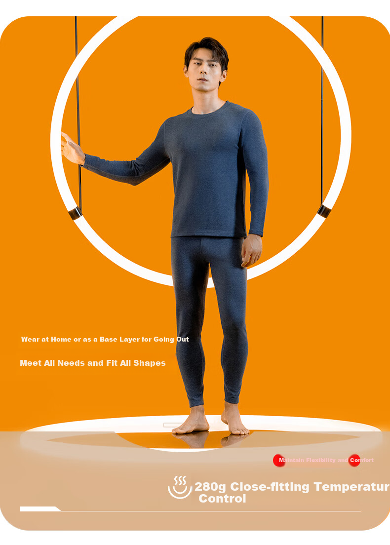 Yiershuang Autumn And Winter Men's Wool And Silk Thermal Underwear Set, Round Neck Fleece-Lined Thickened Long Johns And Undershirt 10