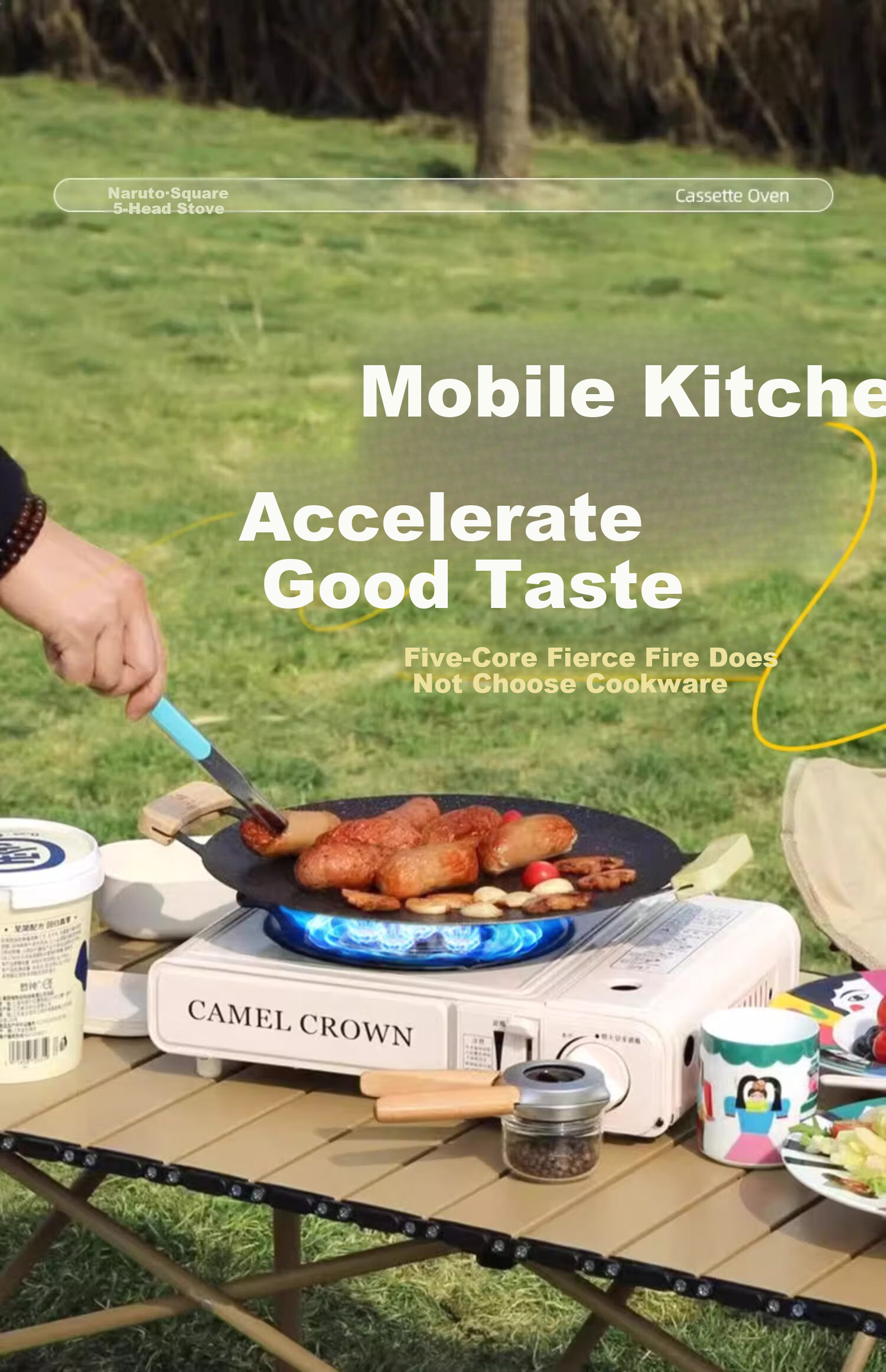 CAMELJEANS Outdoor Five-Burner Portable Stove for Picnic Camping, High-Power Barbecue Grill, Hot Pot Cooking Stove, One-Person Hot Pot Burner 1
