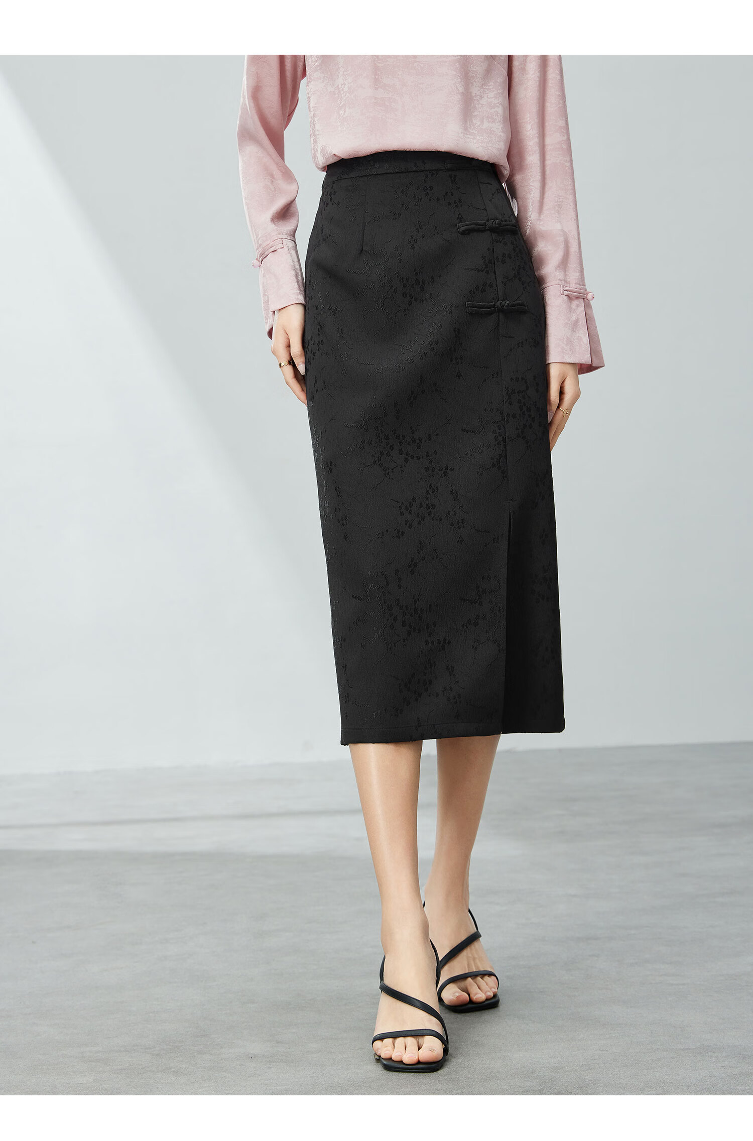 Fan Qin New Chinese-Style Textured Straight Skirt, Early Autumn National Style High-Waist Skirt, Slimming Versatile, 441Q72601, Black, L 19