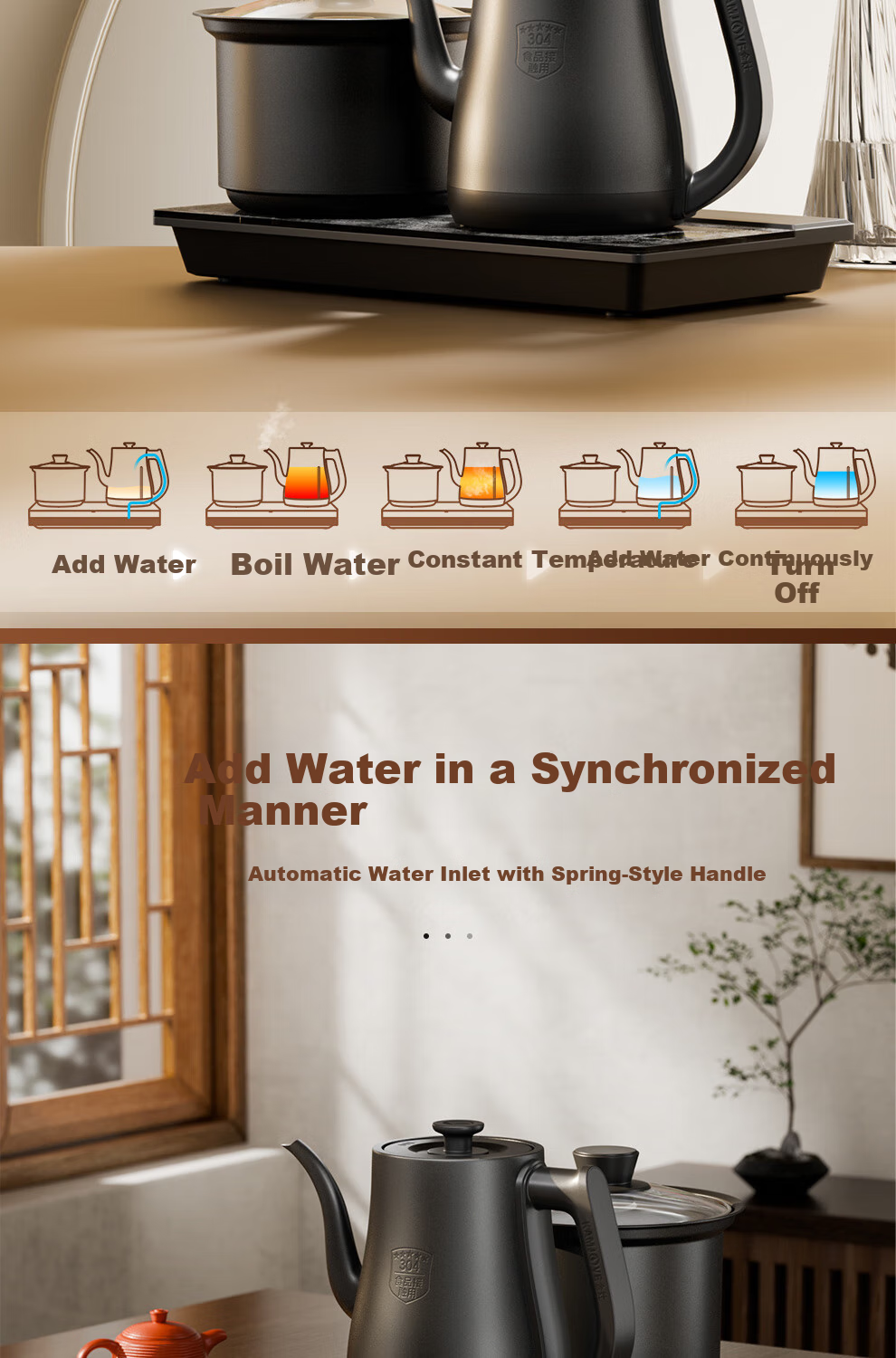 KAMJOVE Electric Automatic Water Boiling Kettle Dual Kettle Constant Temperature Tea Set Tea Table Integrated Brewing Kettle V88A 5