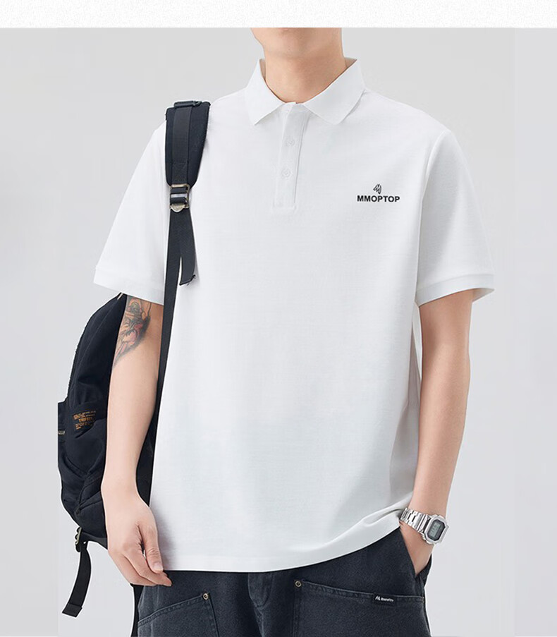 MMOPTOP Father's Day Suoluna Antibacterial Ice Silk Polo Shirt, Summer Men's Business Xinjiang Cotton Short Sleeve MP10 White M 14