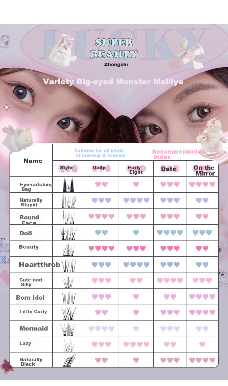 FLORTTE Glue-Free False Eyelashes, Segmented Self-Adhesive Eyelashes, Natural, Removable, Beginner-Friendly, Qixi 04# Natural Beauty 14