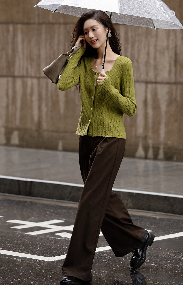 Dme (Xuainitianxin) Spring And Autumn French Square Collar Sweater, Simple Style Long-Sleeve Cardigan, Soft Elastic Knit Sweater, Women's Top 11
