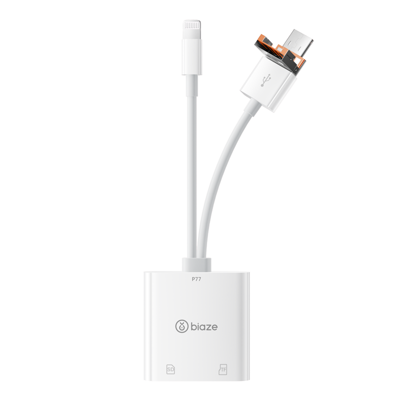 BIAZE Apple iPhone 16 Card Reader Type-C/USB to SD/TF Card Reader Compatible with Apple, Huawei, Xiaomi Phones, Cameras, Laptops P77