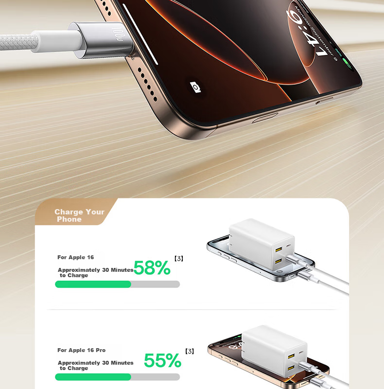 BASEUS Apple 18 Charger Cable, Dual Type-C Data Cable, PD100W Fast Charging Cord, Suitable for IPhone 17/16/15, Huawei, Xiaomi Laptops, 1 Meter 5