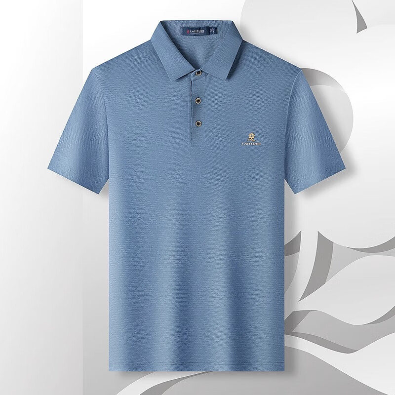 MONTAGUT Summer Men's Short-Sleeve Polo Shirt, Collared Cool Breathable Middle-Aged And Elderly T-Shirt, Gray-Blue, M/48