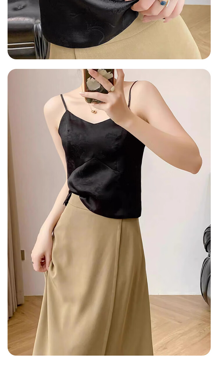 GUJIN Faux Silk Camisole for Women with Built-In Bra Pads, Jacquard Pattern, New Chinese Style Top, Inner Wear, Outer Wear Vest, Women's Blazer Inner Layer 9