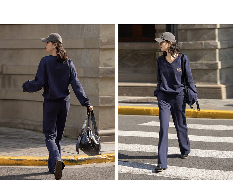 Dme Pure Cotton Paradise Spring American Vintage V-Neck Top and Comfortable Elastic Waist Straight Pants Women's Two-Piece Set 4