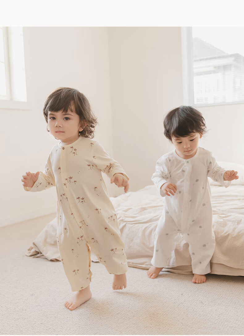 Guaiqi Bear Unisex Baby Pure Cotton Romper Summer Long Sleeve Air Conditioning Suit Newborn Spring Autumn Pajamas Thin Jumpsuit 3