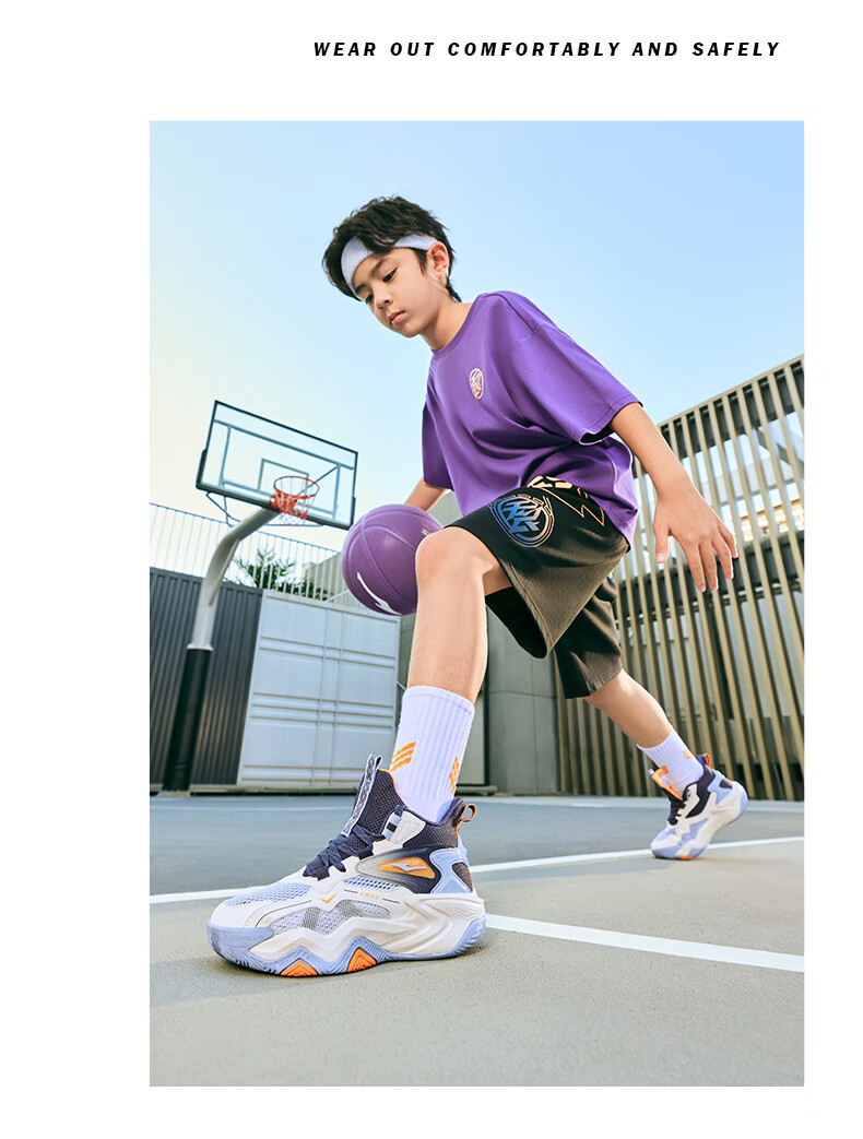 ERKE Children's Shoes, Boys' Basketball Shoes for Older Kids, Kids' Lace-Up Shock-Absorbing Wear-Resistant Sneakers, Micro-Crystal White/black, Size 39 42