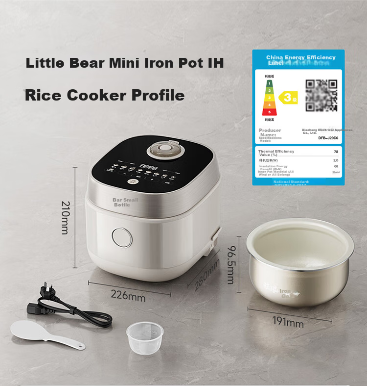 Bear Rice Cooker for 2-3 People, Zero Fluorine IH Iron Pot Non-Stick, Smart Reservation Micro-Pressure Multi-Function Firewood Rice 2L DFB-J20C6 24