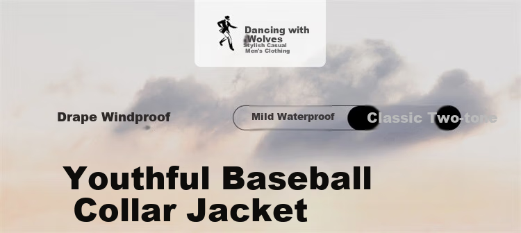 DANCING WOLVES [Custom Lining] Commuter Baseball Jacket, Easy-Care Men's Outerwear, 103 Gray Blue, M (170) 1