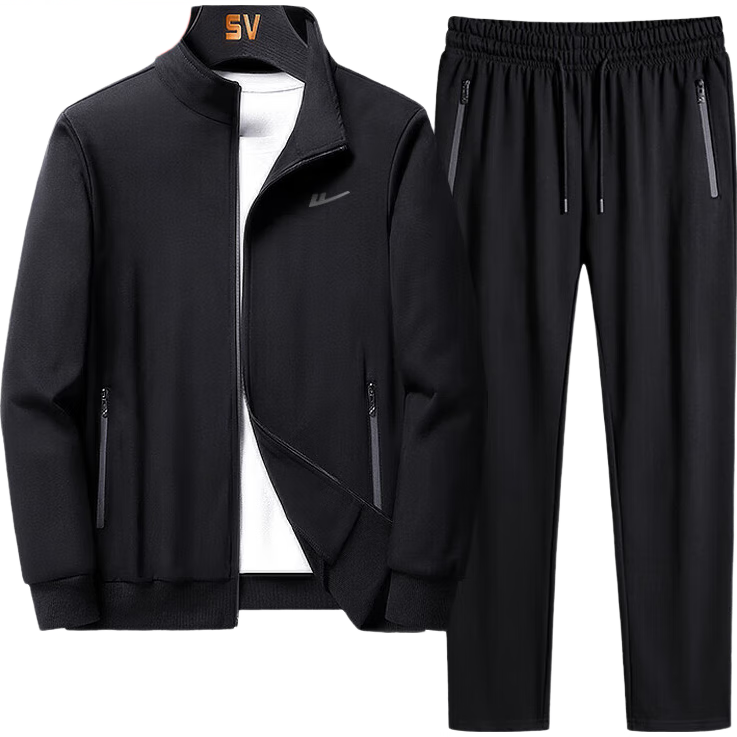 Huili Men's Sports Set, Stand-Up Collar Cardigan, Running Training Outfit, Winter Fleece-Lined Warm Jacket And Pants Two-Piece Set, 2XL
