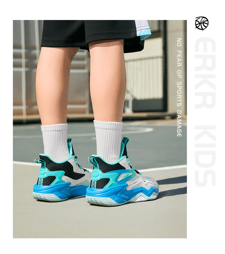ERKE Children's Shoes, Boys' Basketball Shoes for Older Kids, Kids' Lace-Up Shock-Absorbing Wear-Resistant Sneakers, Micro-Crystal White/black, Size 39 28