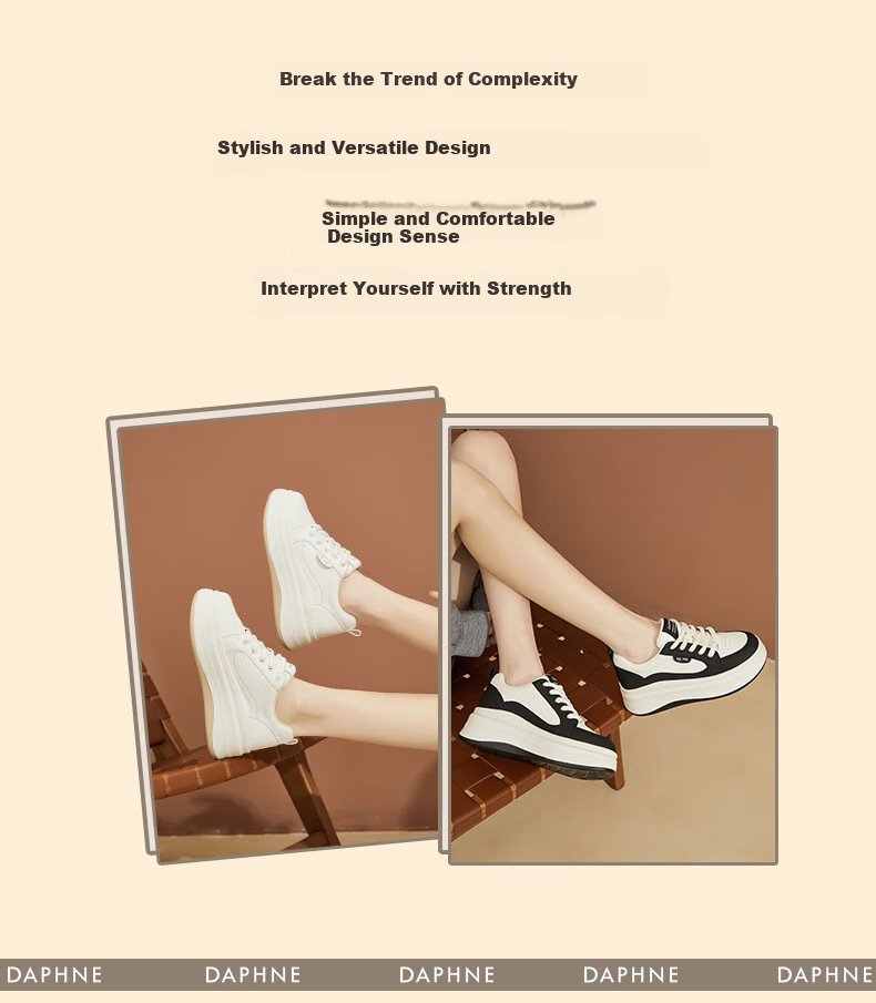 DAPHNE Thick-Soled Platform Sneakers for Women, Versatile Panda Shoes, Sports Casual Shoes, Platform Heightening White Sneakers for Women, Black, Size 36 2