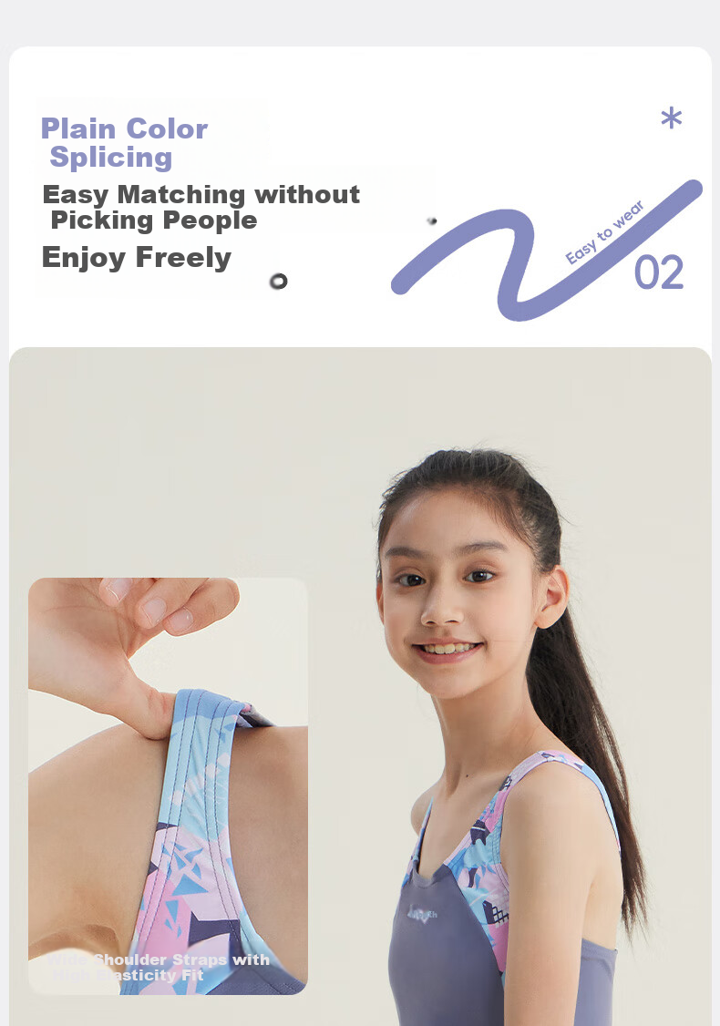 Li-Ning Youth Swimsuit, Girls' Comfortable Sports One-Piece Sleeveless Boyleg, Professional Training Swimwear, 0011 Gray-Purple, Size 160 5