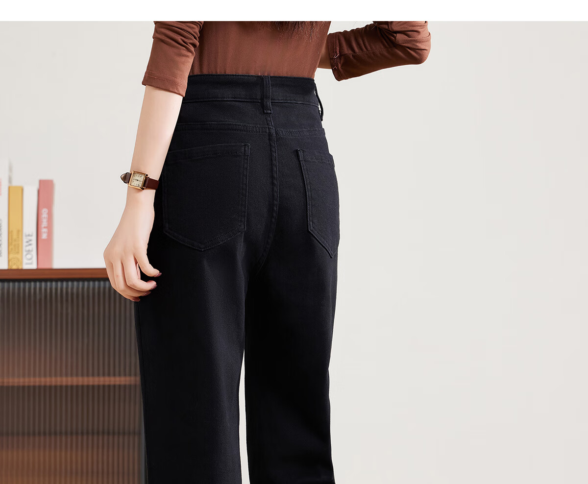PinCai Women's Jeans, Spring And Autumn Black Straight-Leg Trousers, Slimming And Heightening Effect, Casual Denim Long Pants P143N1009 62