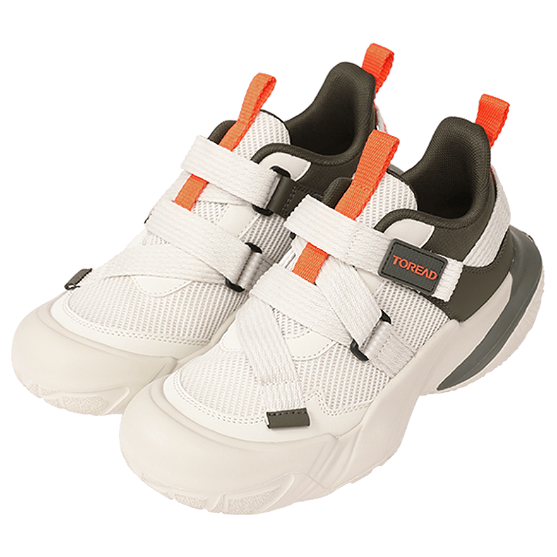 TOREAD Flagship Children's Sports Shoes for Boys And Girls, Spring And Summer Style Closed-Toe Outdoor Casual Shoes for Older Kids, Beige And Green, Size 35