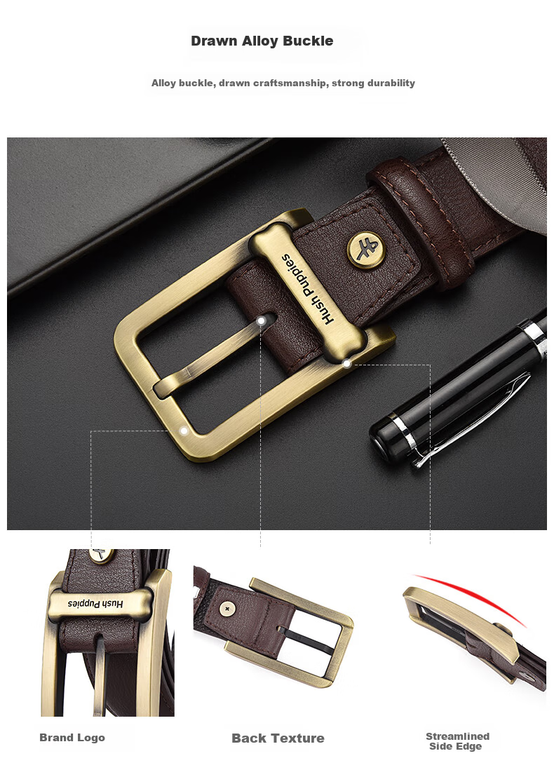 Hush Puppies Men's Casual Leather Belt with Pin Buckle, Simple Jeans Belt, Gift Box, Birthday Present for Boyfriend 3