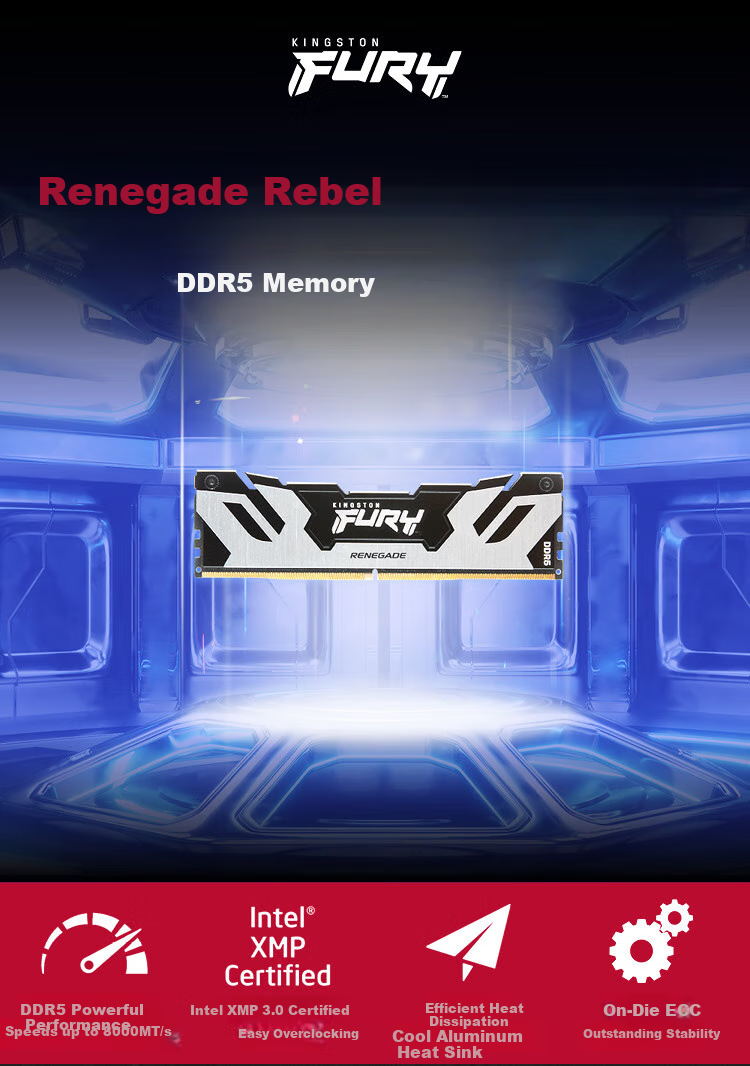 Kingston FURY 48GB (24G×2) Kit DDR5 8800 Desktop Memory Module Renegade Series HyperX White C42 1