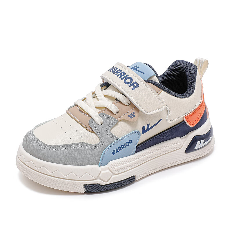 Warrior Boys' Skateboard Shoes Spring And Autumn Style, Velcro Lightweight Children's Sneakers WZ(CL)-1060 Beige/gray/blue 30