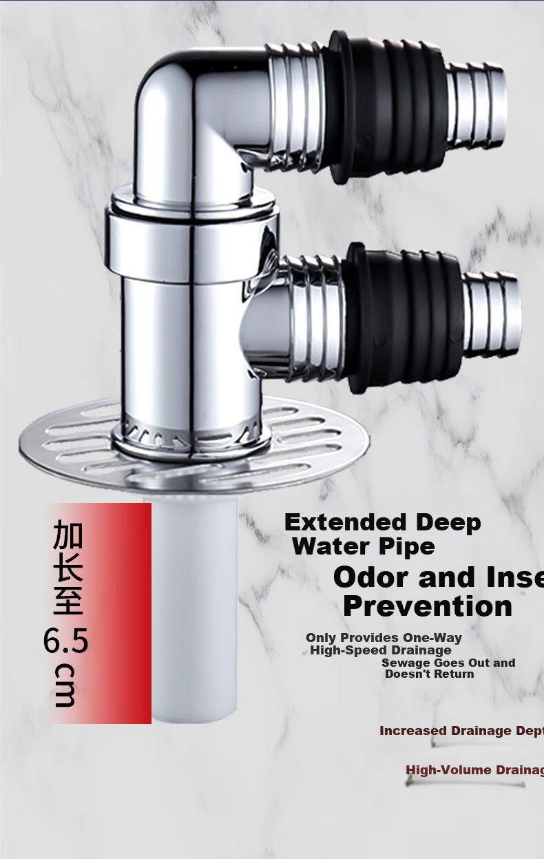 Lelandi Washing Machine Drain Pipe Tee Fitting Water Distributor Floor Drain Connector, Drainage Pipe Multifunctional Anti-Odor Connector, Double Row F-Type Tee L8191 6