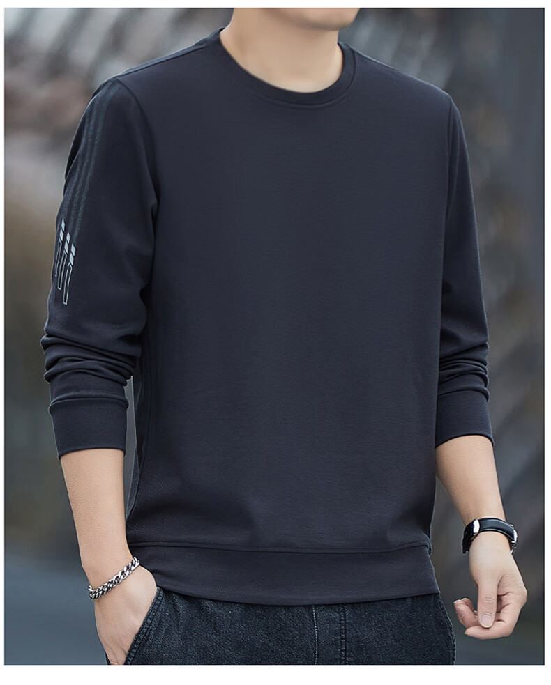ROMON Men's Sweatshirt, Spring And Autumn Round Neck Loose High-End Long-Sleeve T-Shirt, Comfortable Base Layer Jacket for Men, 8939 Dark Gray 2XL 19