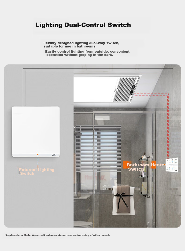 NVC Bathroom Heater with Warm Air, Exhaust Fan, And Integrated Lighting, 2700W Heater, 19AY Integrated Ceiling-Mounted Bathroom Heater 6