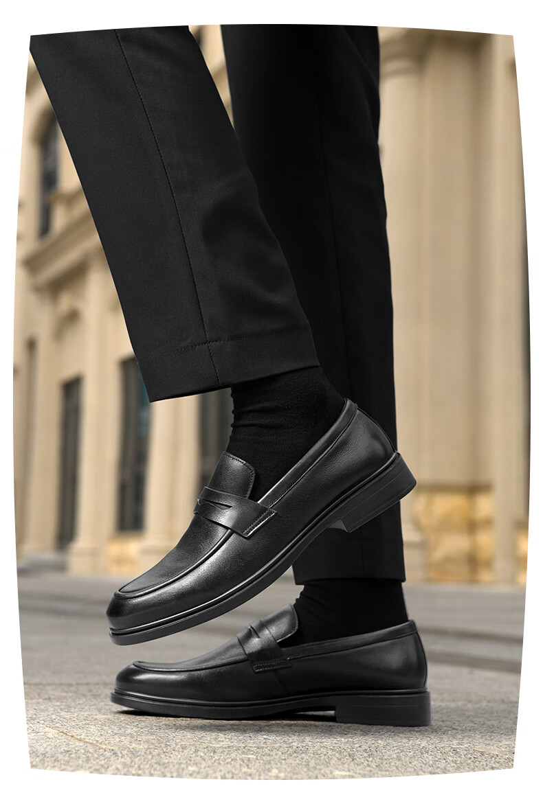 HLA Men's Versatile Loafers, Soft Leather Casual Slip-On Shoes HAAPXM1EBG028, Black, Size 42 9