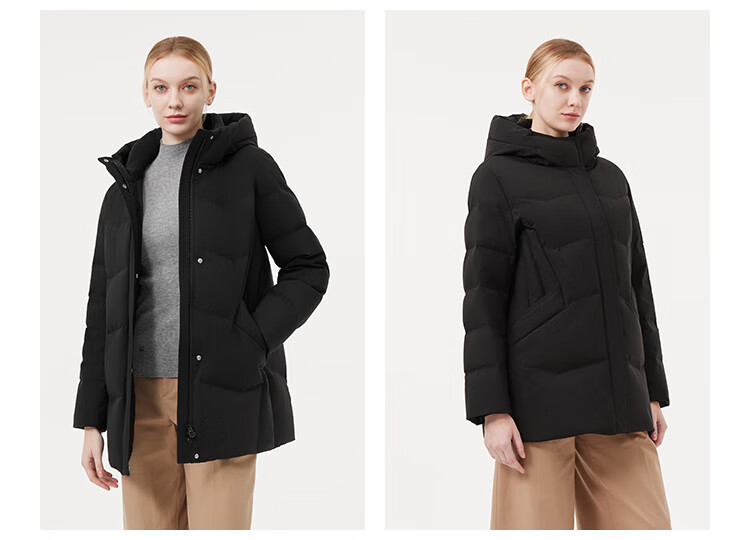 Tanboer Women's Mid-Length Hooded Down Jacket Casual Thickened Coat for Moms 510506D Black Size 170 24