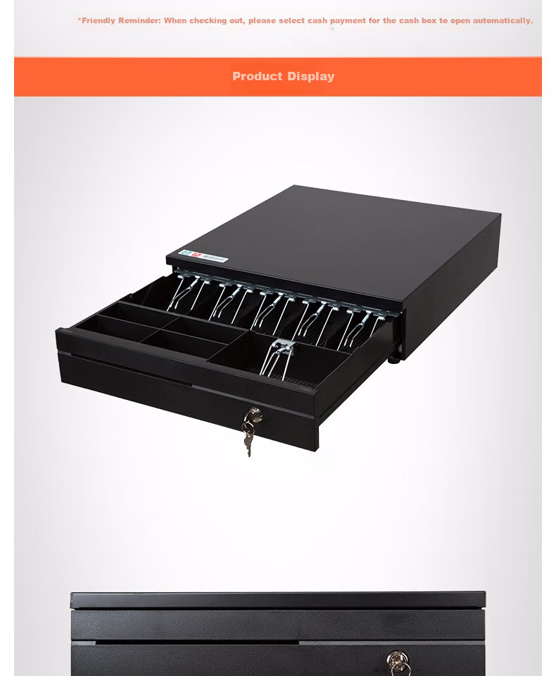 Meituan Black Large Cash Box, 5 Compartments for Bills + 4 Compartments for Coins, 3-Level Lock, RJ11 Crystal Connector, Cash Register, Money Box 5