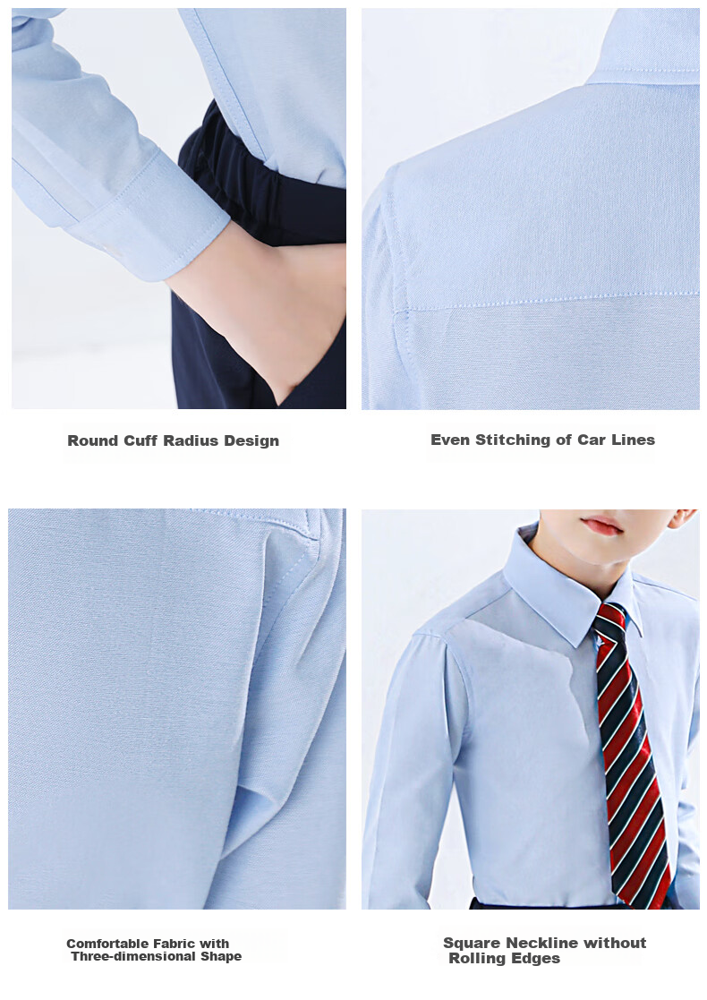 Yinuofang Children's Long-Sleeve Blue Dress Shirt for Boys And Girls, Blue, Size 160 4