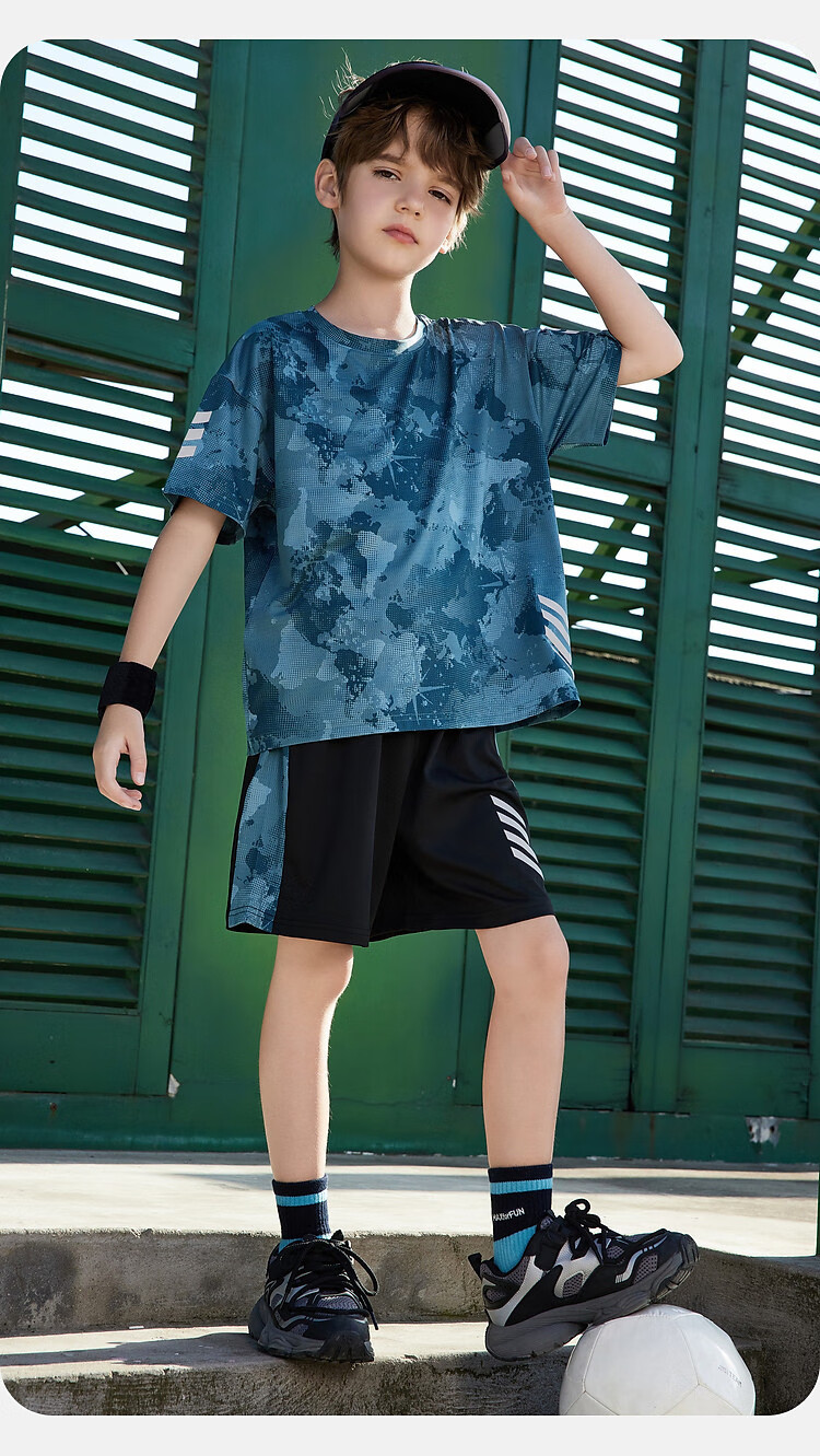 ASK JUNIOR Children's Clothing Set, Boys' Summer Thin Breathable Short-Sleeve T-Shirt And Shorts, Sports Running Two-Piece Set, Tennis Outfit 2