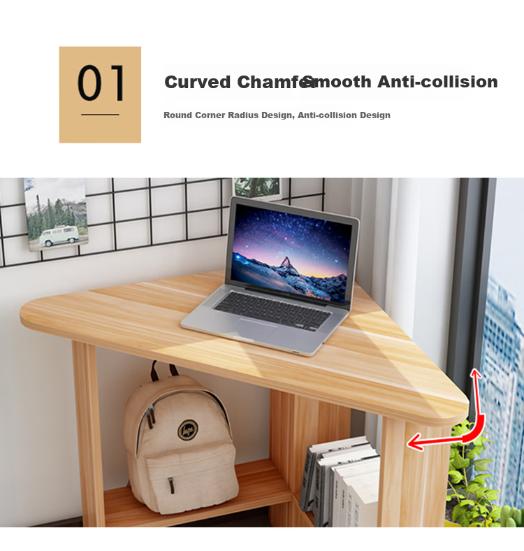 KULIN Computer Desk, Corner Desk with Storage Shelf, Triangular Desk for Small Spaces, Walnut Color 4