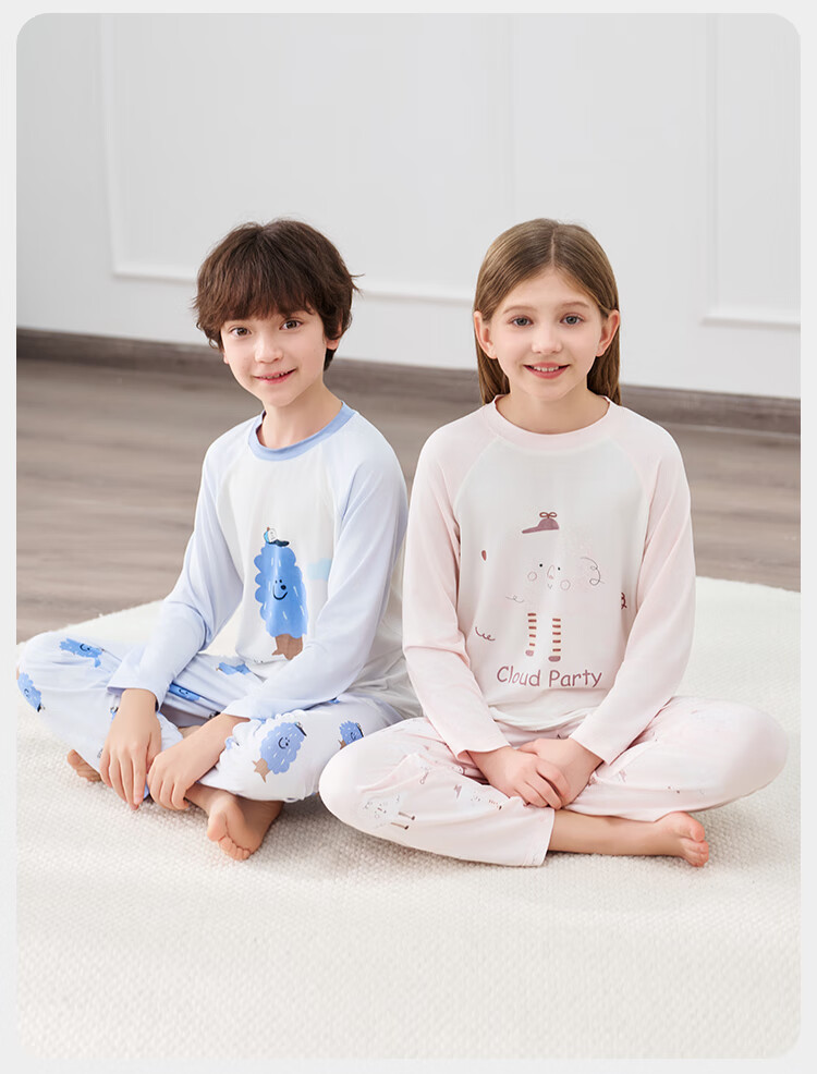 YEEHOO 7A Antibacterial Lenzing Modal Children's Summer Pajamas Boys Large Kids Bare Feeling Homewear Set 7