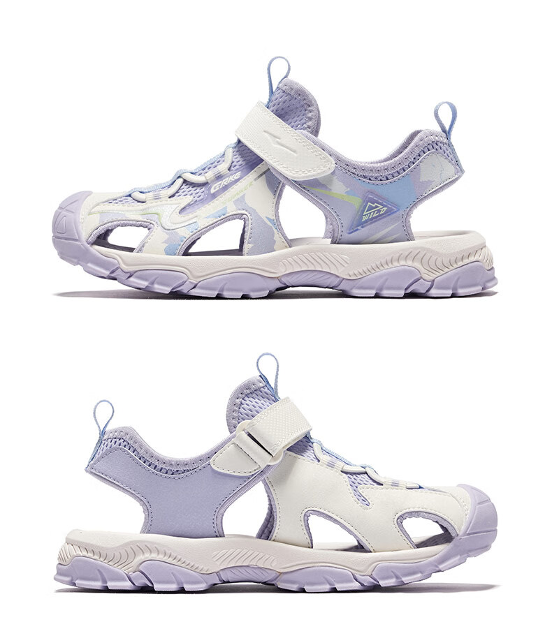 ERKE Children's Shoes, Girls' Big And Small Kids Closed-Toe Sandals, Children's Velcro Outdoor Beach Shoes, Pure Pink/micro-Crystal White, Size 35 44