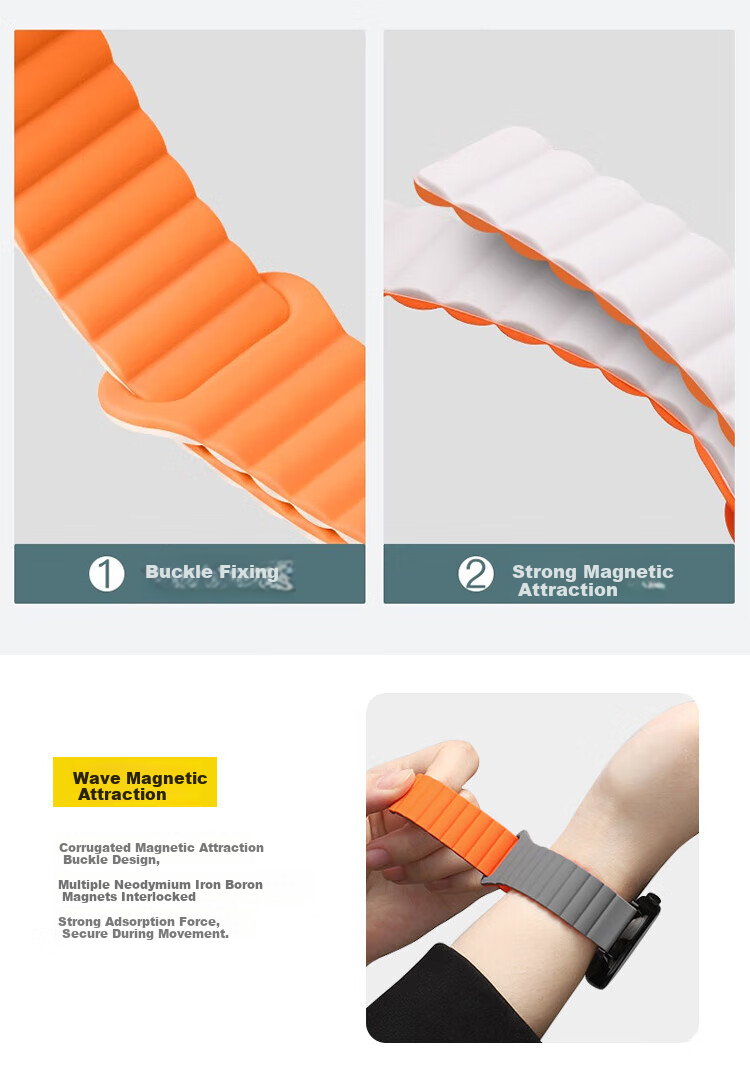 ESCASE Magnetic Silicone Watch Strap Compatible with Xiaomi Watch S3/S2/S1/S1Pro/Color2, Comfortable Band for Men And Women, Buckle Design, 46mm Watch Face, Gray with Orange 2