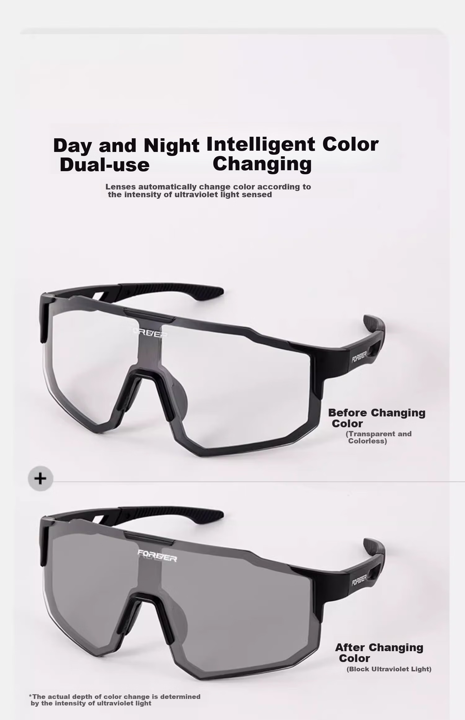 Forever Cycling Photochromic UV Protection Bicycle Goggles Day and Night Windproof (White Black) 9337 Anti-Fog 3