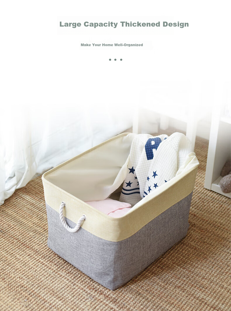 EEKIKS Storage Basket Laundry Hamper, Cotton Linen Blue Medium Size 5