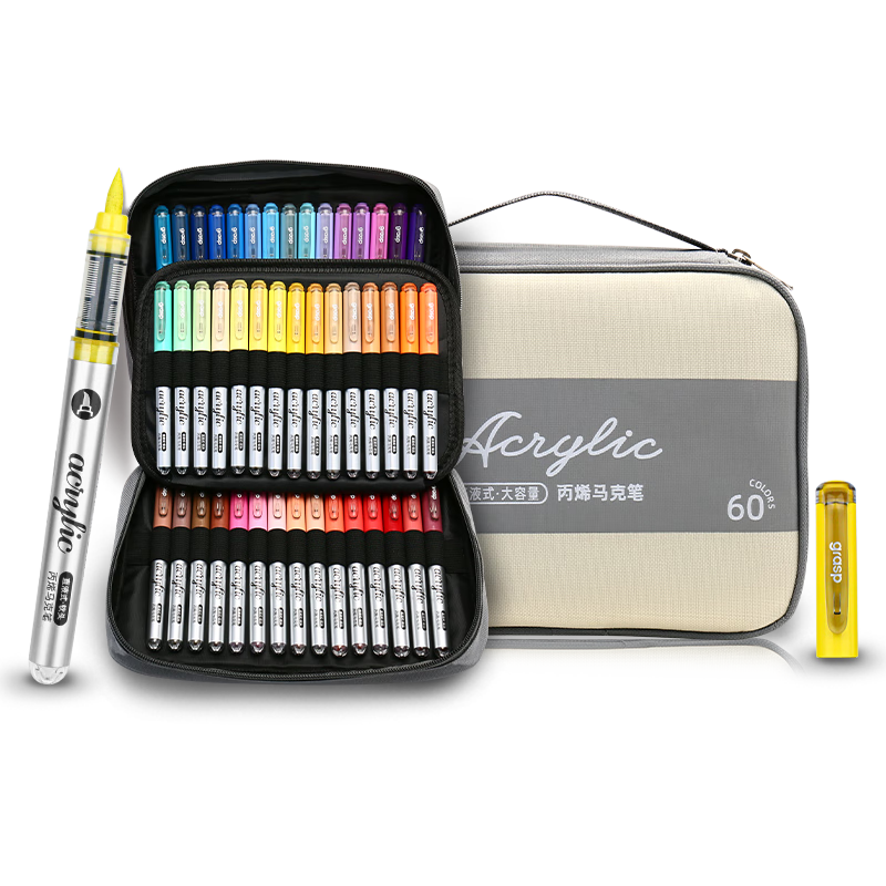 GRASP Direct Liquid Acrylic Markers, 60 Colors, Soft Tip, Ink Control, Skin-Friendly, Washable, Watercolor Pens, High Coverage, Layering Capable, Drawing Pencils for Children's Sketchbooks, Doodling, Handwritten Reports, Birthday Gifts for Boys And Girls