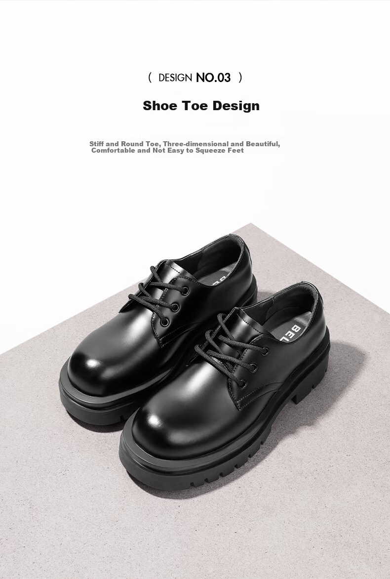 Belle Zhang Linghe Same Style Thick-Soled Business Derby Shoes for Men, Spring And Summer Commute Formal Leather Shoes A2062, Black/lightweight, Size 41 7
