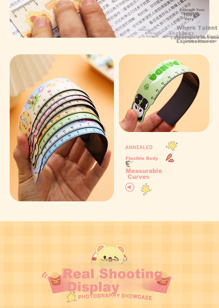 Yuhe Magnetic Flexible Ruler, Bendable up to 15cm, Multifunctional Fun Cartoon Straight Ruler, Drawing Ruler, Student Learning Supplies, Children's Reward Stationery, Children's Day And Back-To Gift, 5 Styles, 1224 5