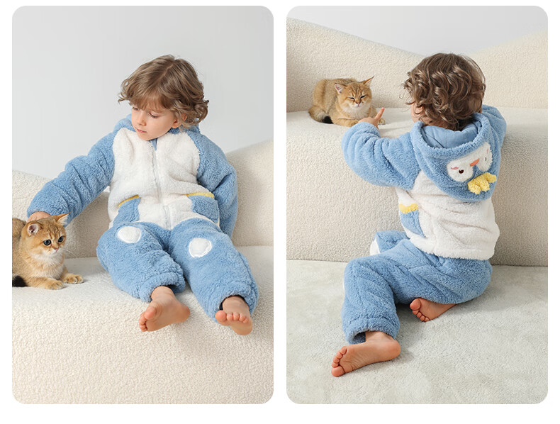 Betis Children's Winter Fleece Pajama Set Thickened Cotton-Padded Warm Homewear for Boys and Girls 36