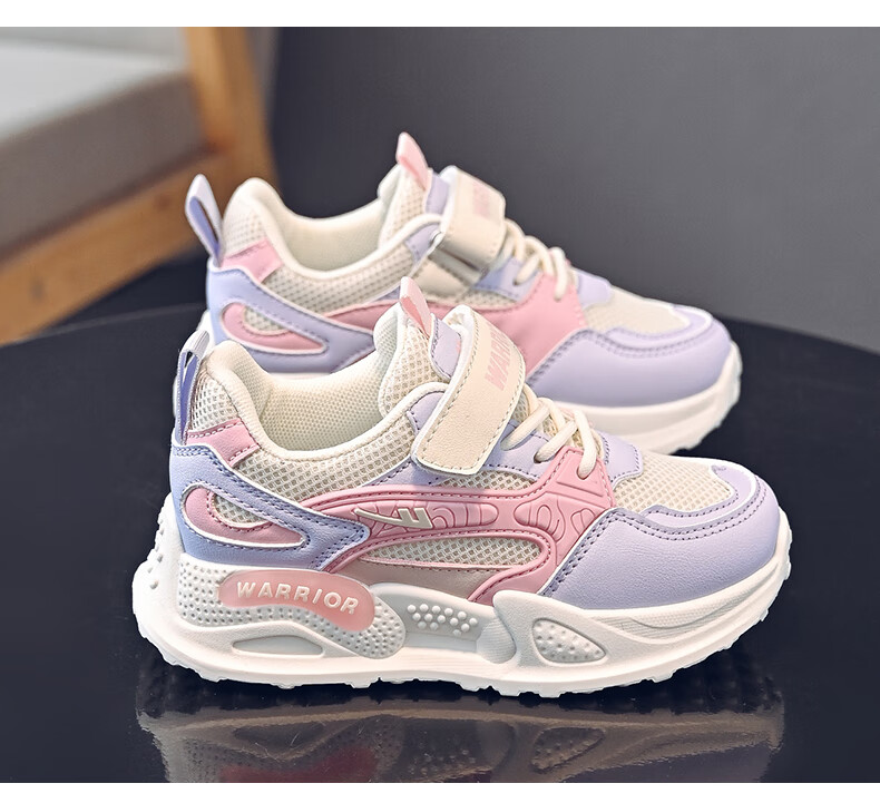 Warrior Children's Shoes Spring And Autumn Girls' Sneakers Breathable Mesh Running Shoes for Kids WZ(CL)-0676 Gray/Purple 30 2
