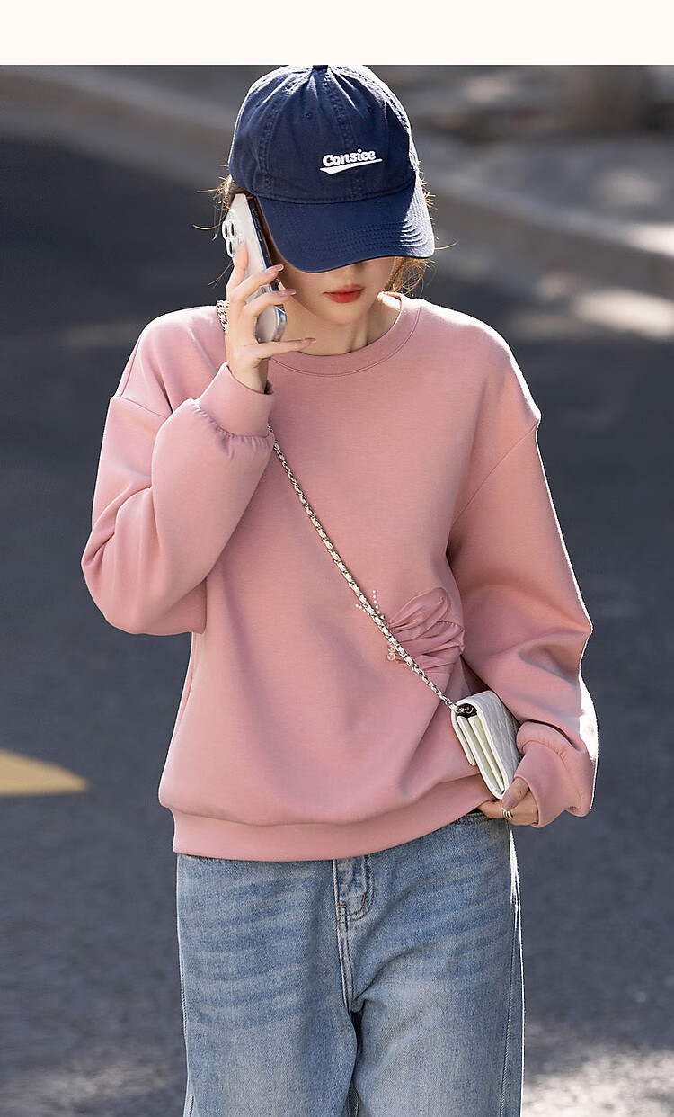 DME 350G Air Layer Spring 3D Butterfly Patch Beaded Loose Fit Flesh-Hiding Women's Sweatshirt 10