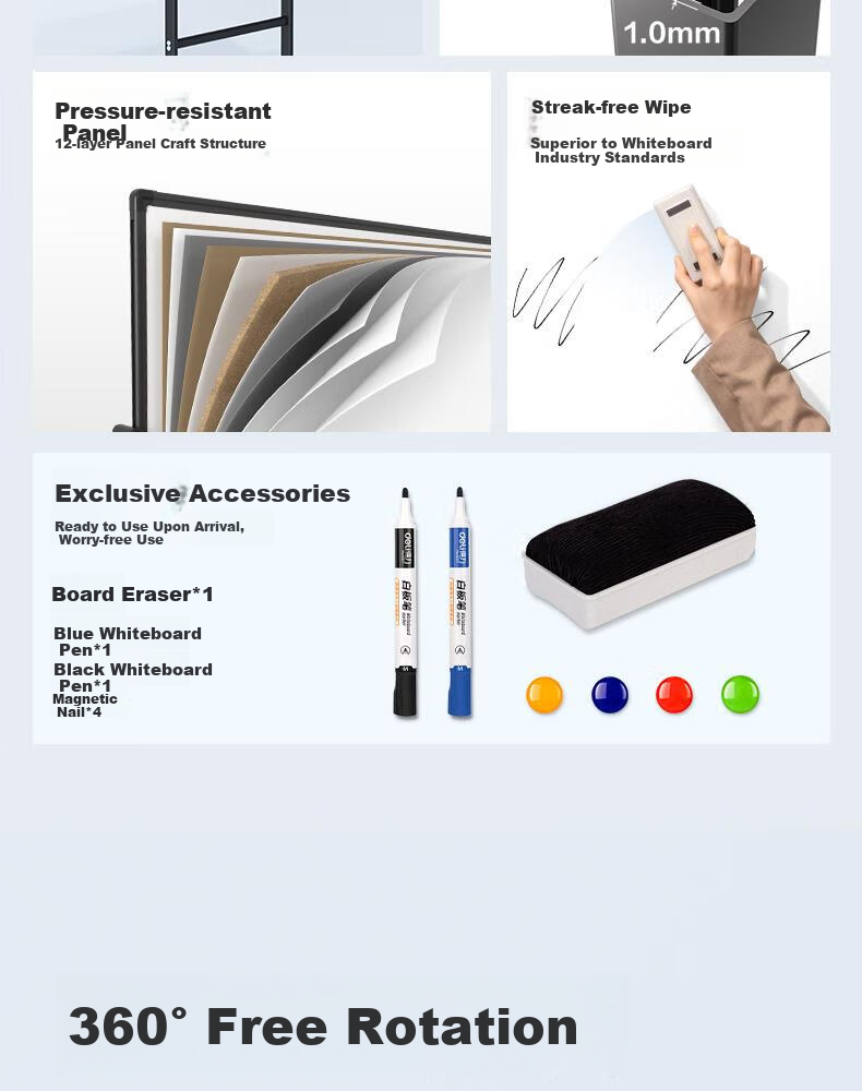 Deli High-End Home Model 60*90cm H-Shaped Stand Whiteboard, Double-Sided Writing Movable Height Adjustable Children's Drawing Board/office Meeting Whiteboard Blackboard/writing Board 50091 3