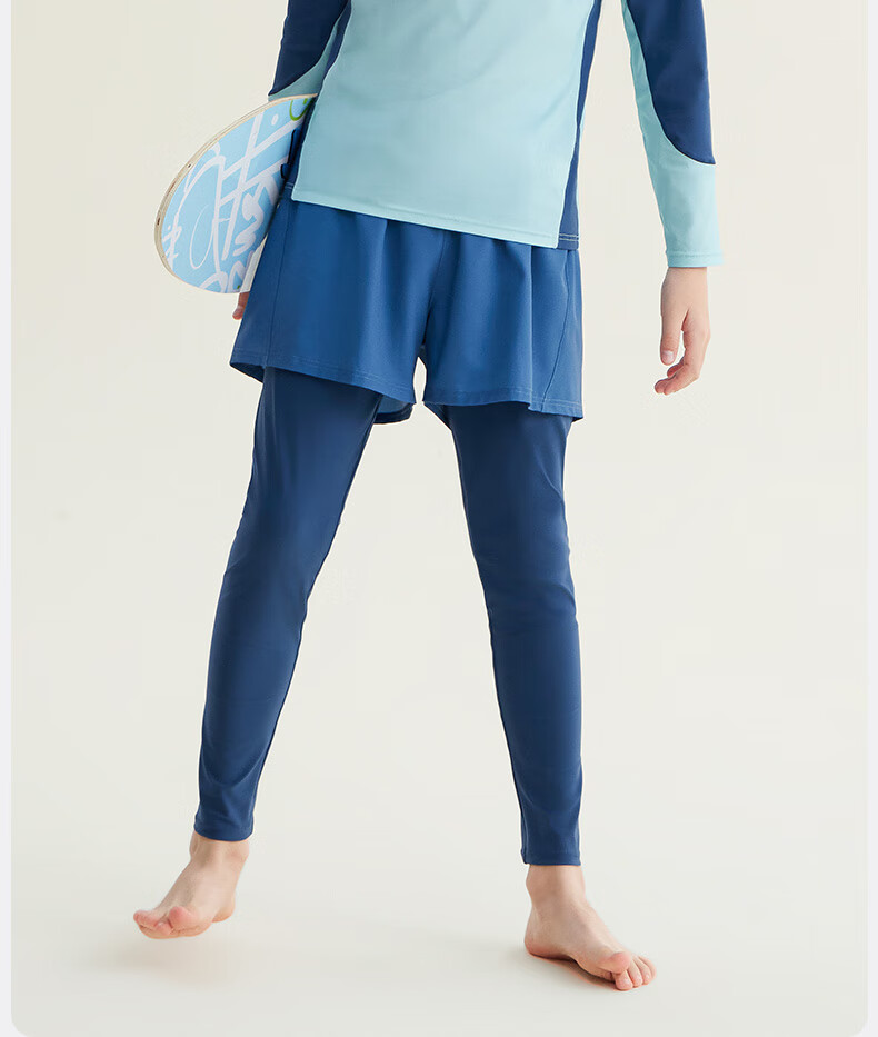 Li-Ning Children's Two-Piece Swimsuit with Long Sleeves And Pants, Hot Spring Beach Sun Protection Boys Surfing Suit Swimming Costume 8141 Blue 160 1