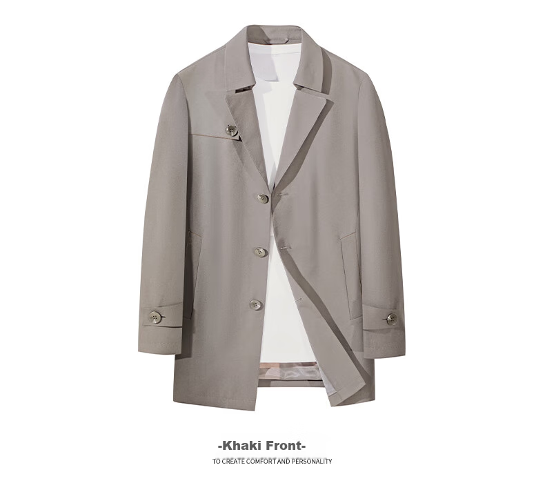 SHANSHAN High-End Trench Coat for Young And Middle-Aged Men, Mid-Length Solid Color Wrinkle-Resistant Casual Seamless Pressed Jacket Father's Day Outerwear 16
