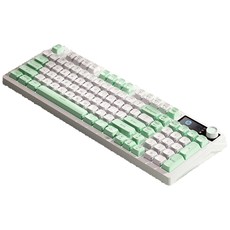 HP K500F Mechanical Feel Wired Keyboard, Quiet Multifunctional Knob Office Gaming Desktop Laptop Universal, Green And White