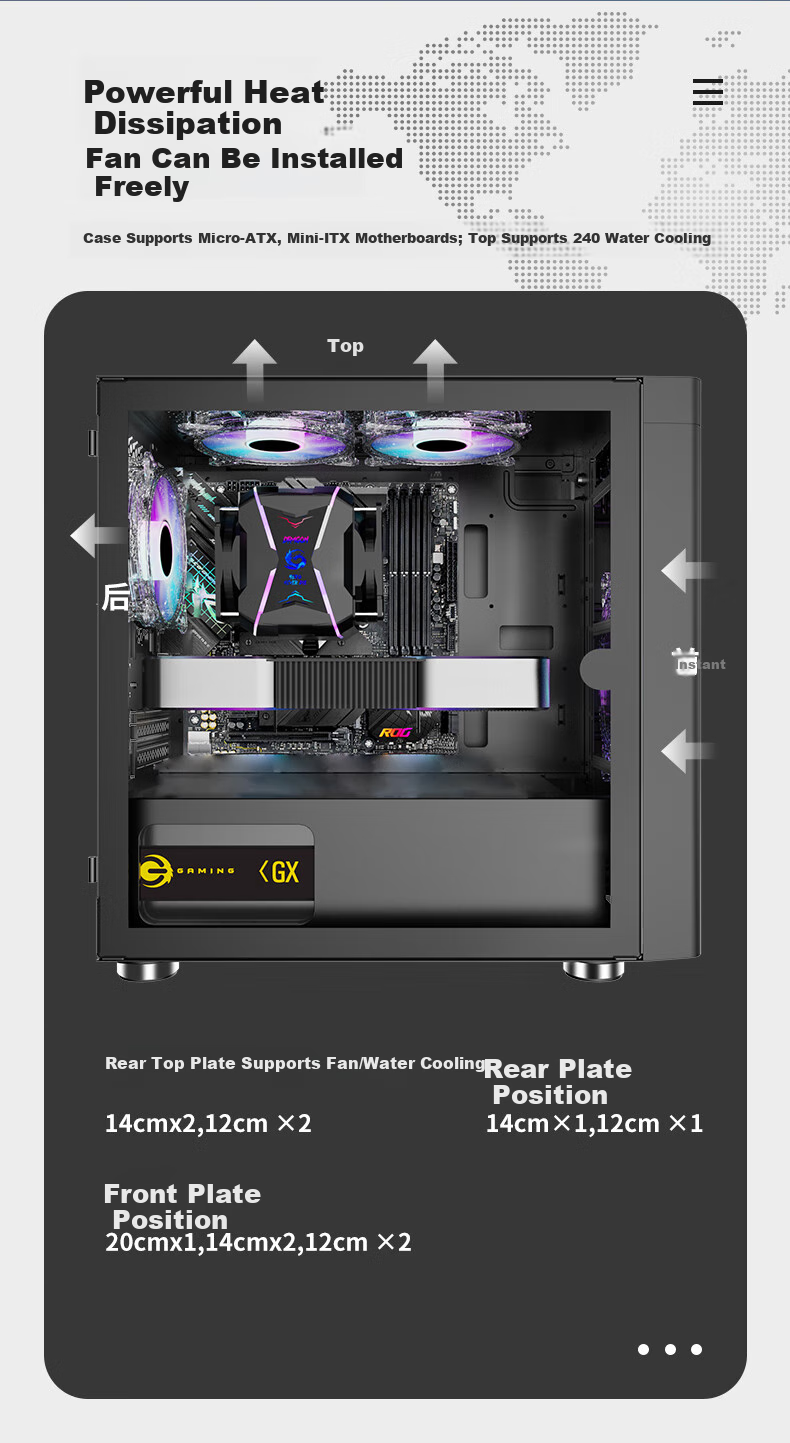 Great Wall Archimedes 2 Black Computer Case (Type-C 3.2/20CM Fan Positions/MATX Small Motherboard/240mm Water Cooling Position/Wide Body/5080 Graphics Card) 7